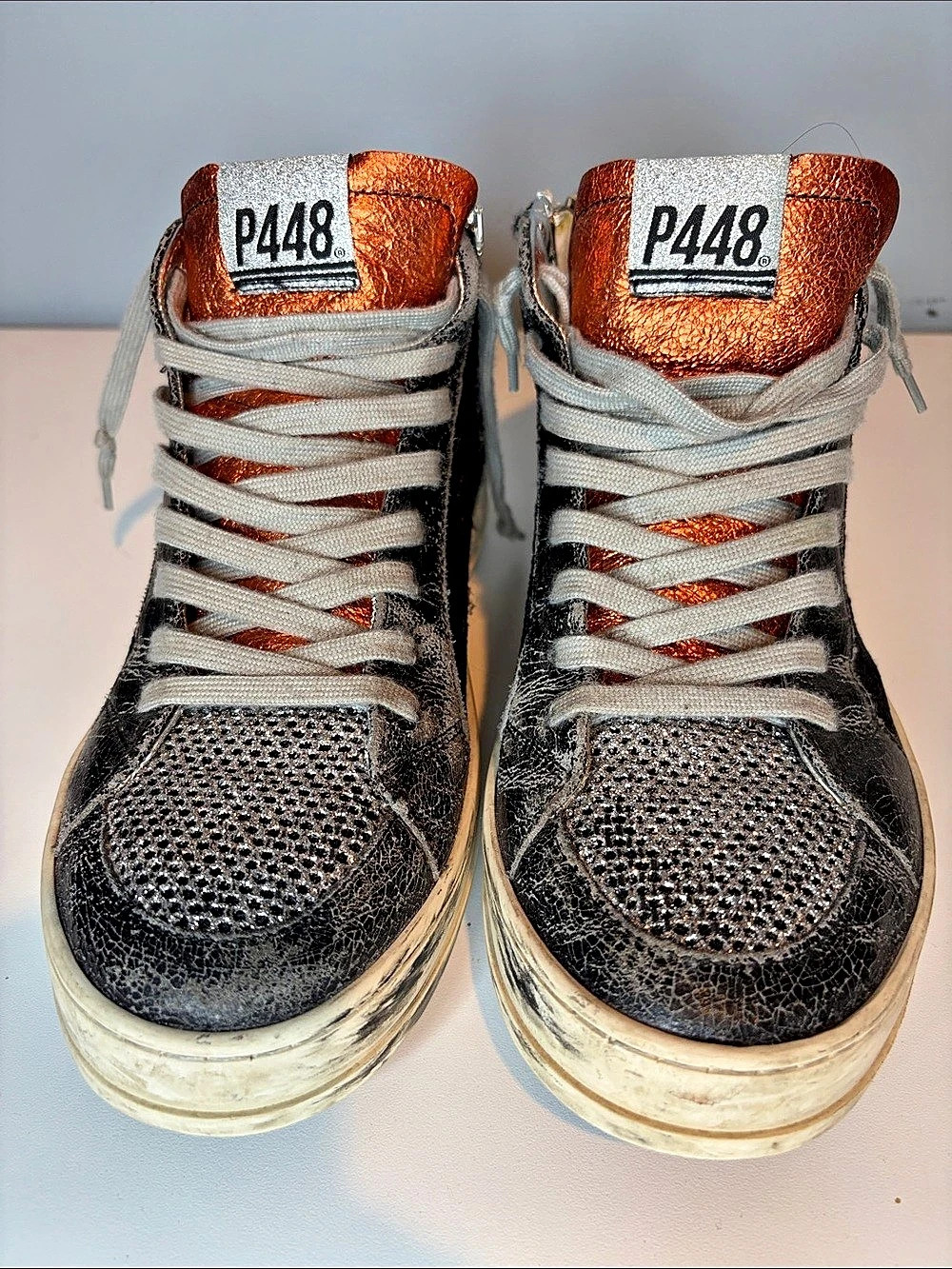 P448 London High Top Sneaker Black & Orange EU40